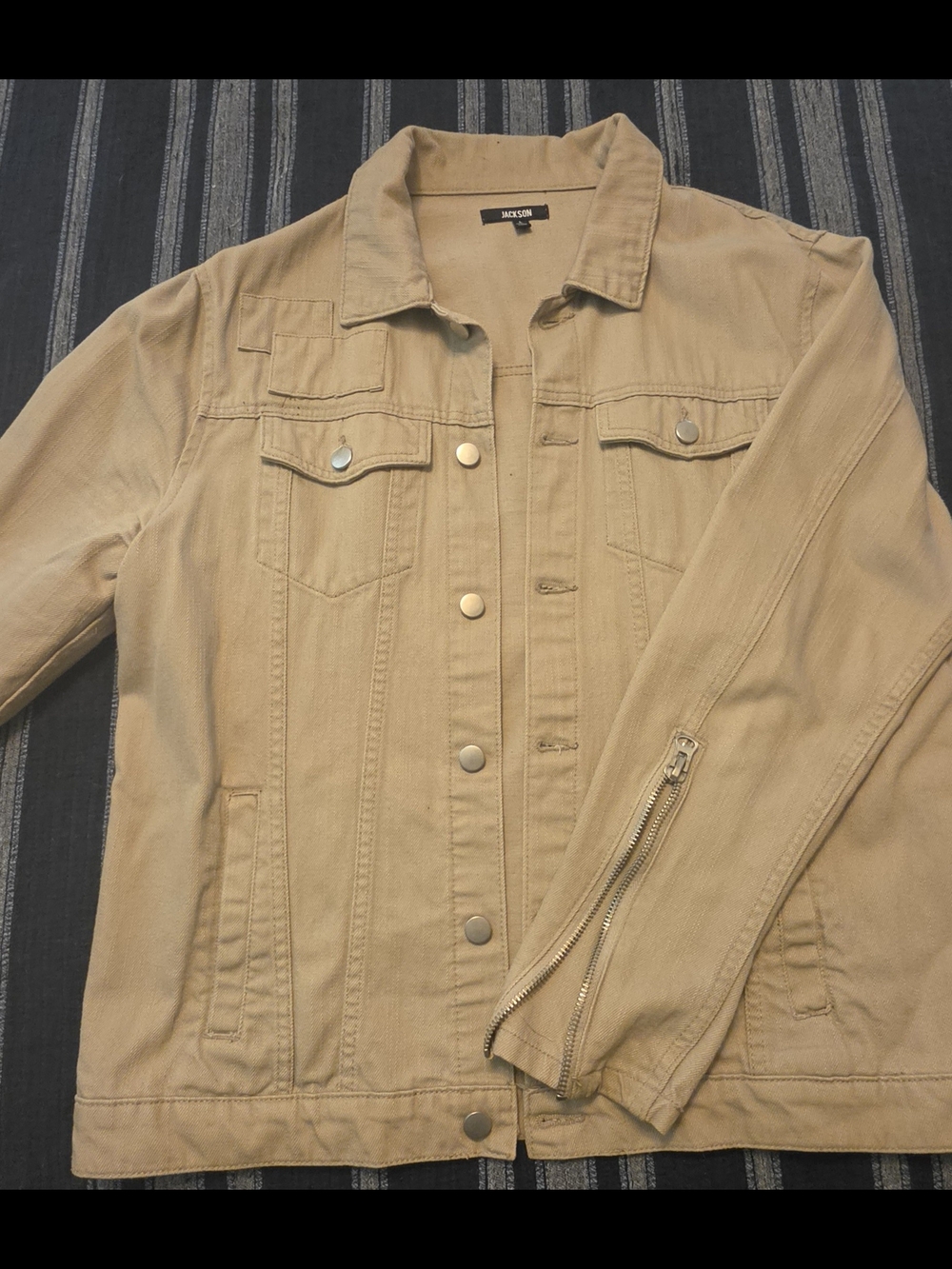 JACKSON Tan Denim-Style Men's Jacket with Zip Sleeve Detail